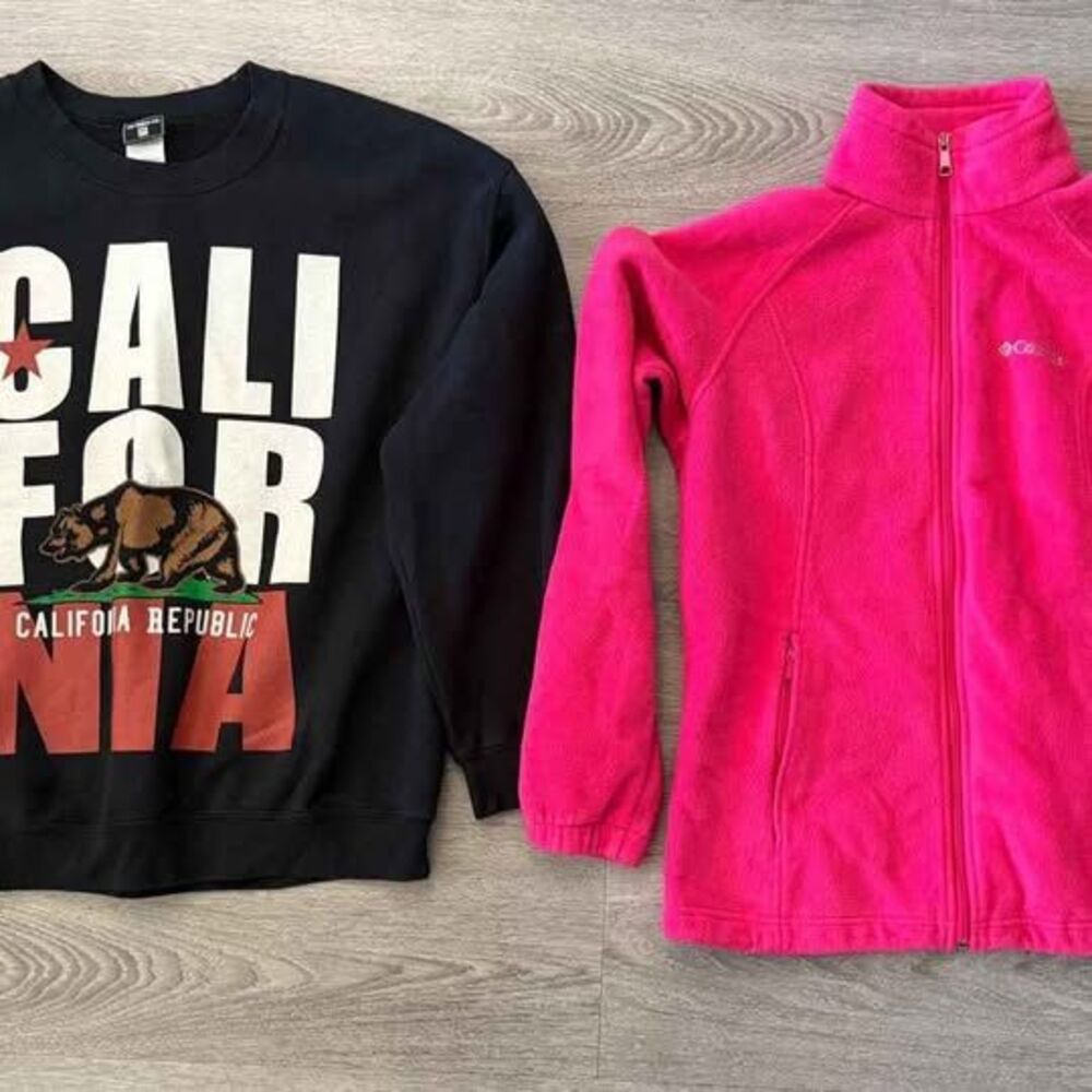 Lot odf 2 Columbia Pink Fleece Jacket L + California Republic Crewneck